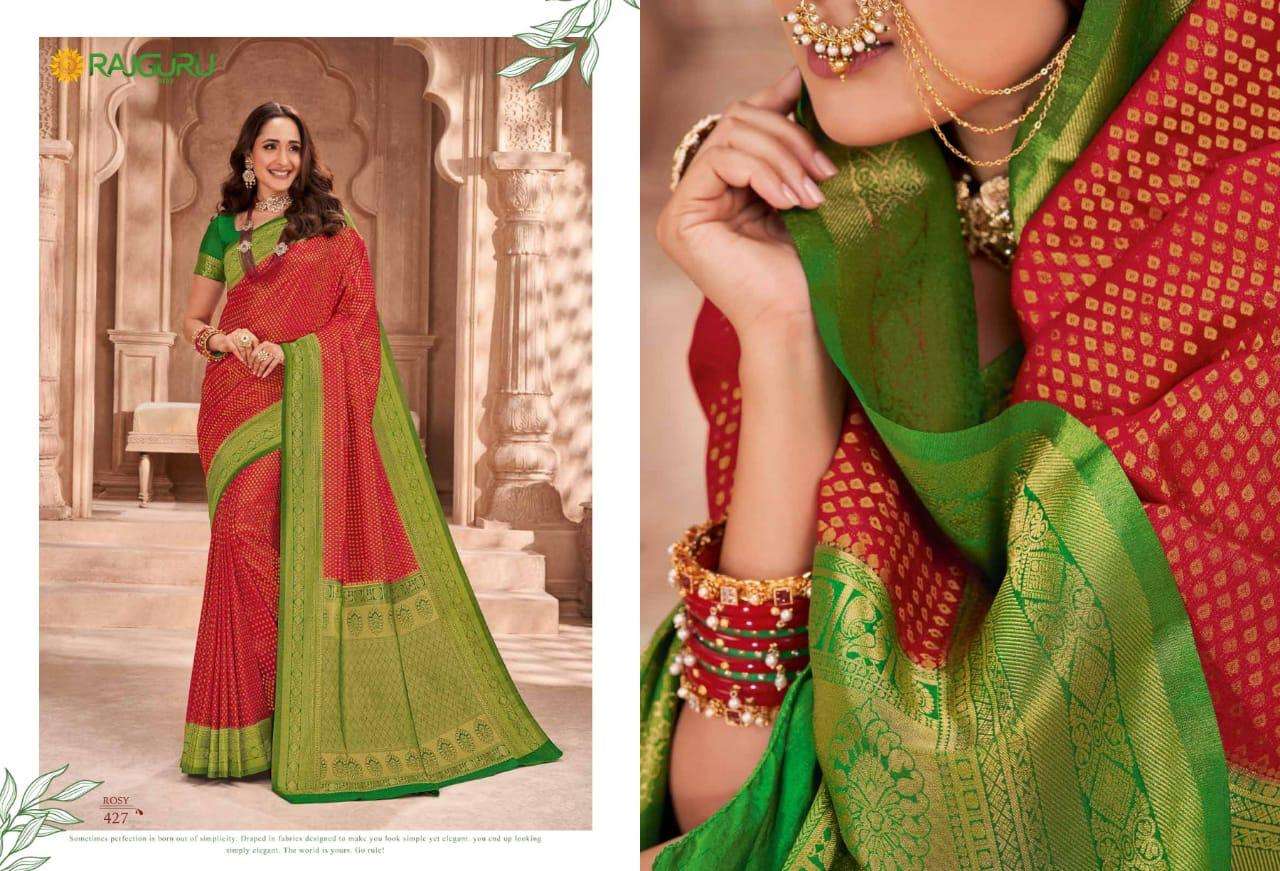 Rajguru presents Rosy Grace 421 to 435 series Wedding wear pure banarasi silk sarees Catalogue wholesaler and exporters