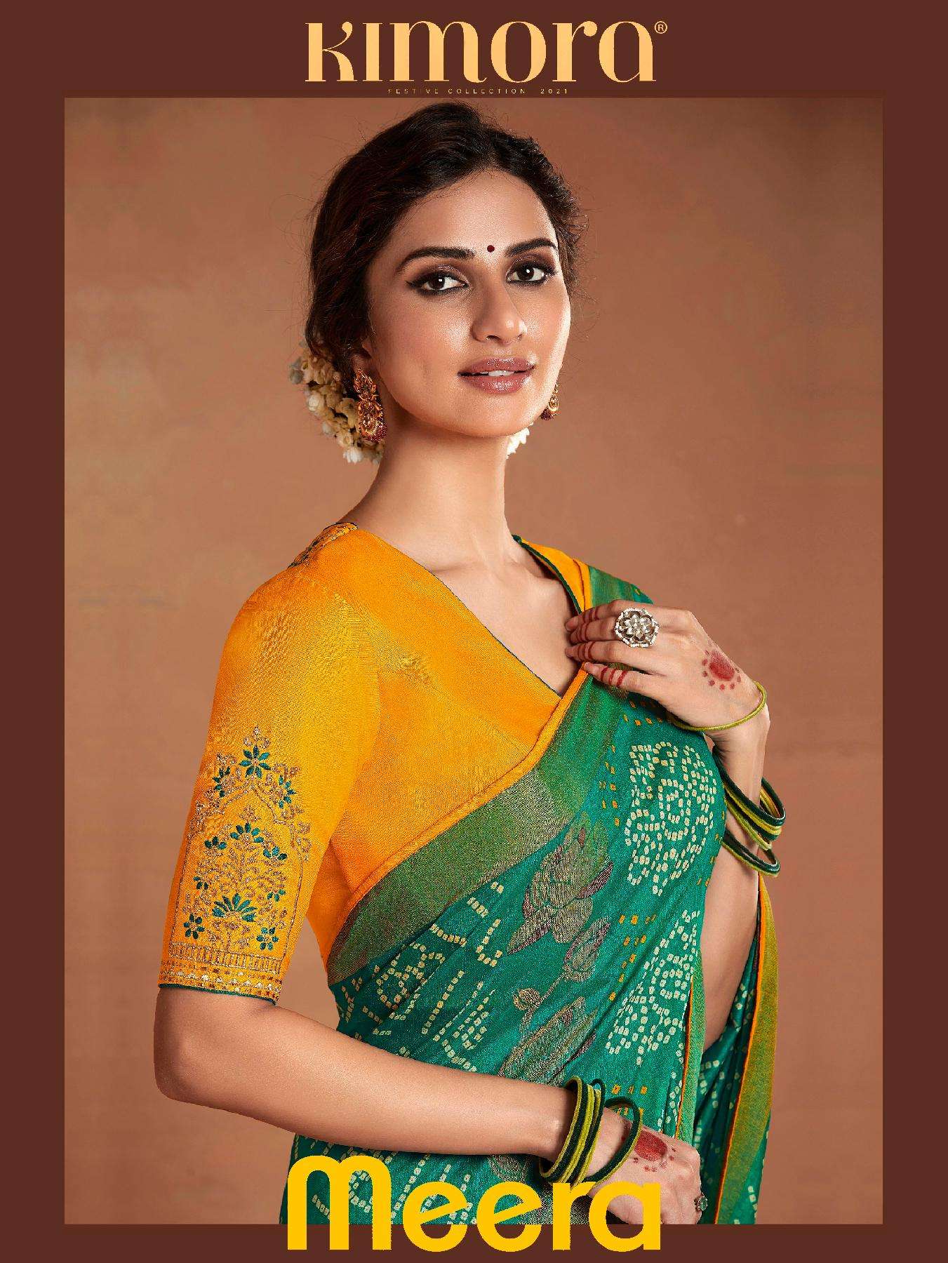 kimora presents meera 15009-c hit colour beautiful designer bandhani printed sarees catalog wholesaler and exporters