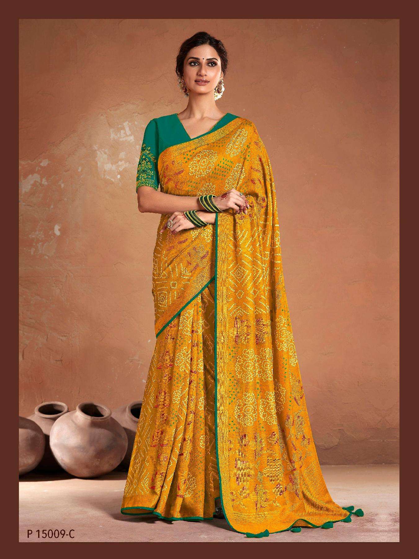 kimora presents meera 15009-c hit colour beautiful designer bandhani printed sarees catalog wholesaler and exporters