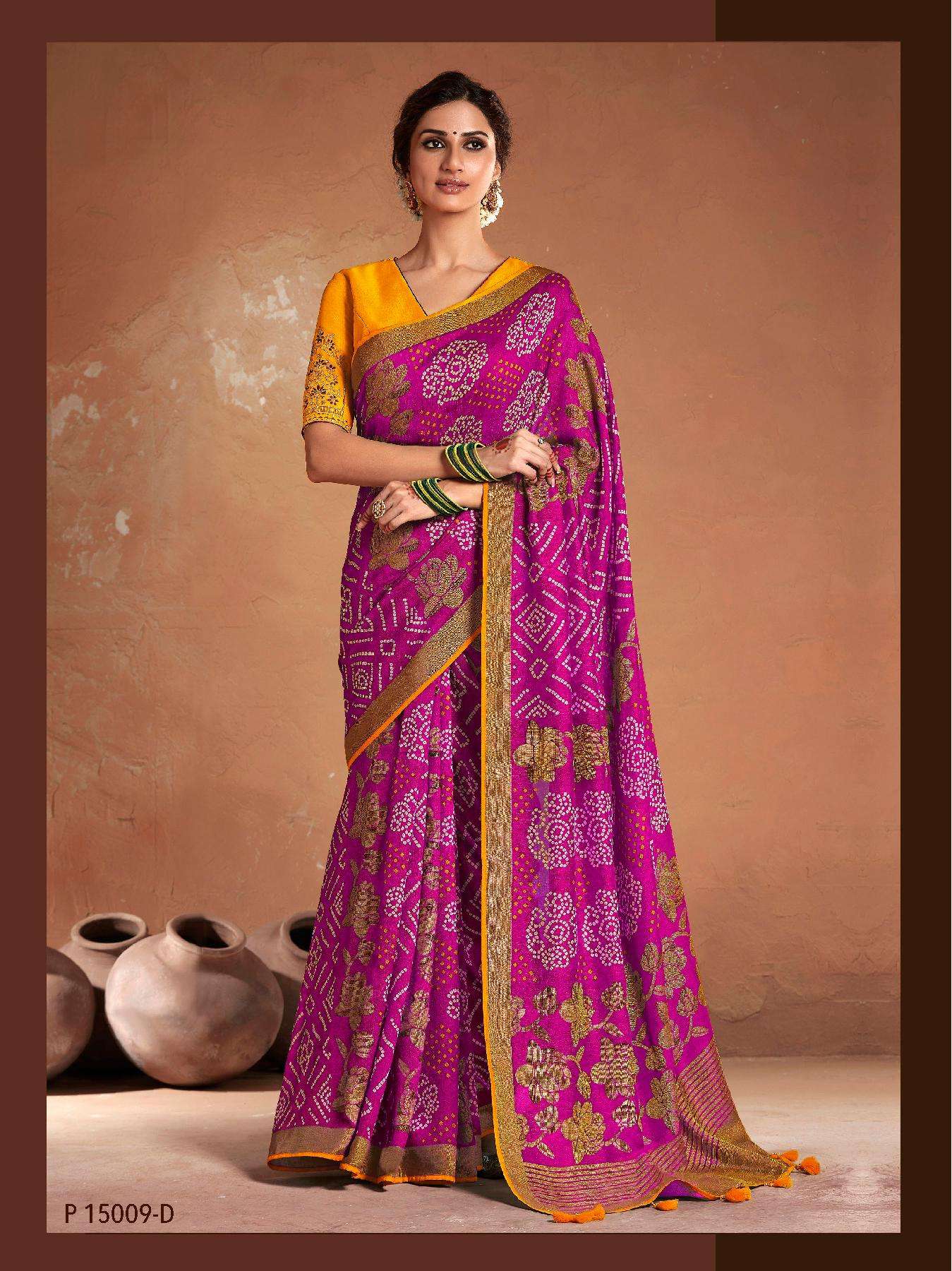 kimora presents meera 15009-c hit colour beautiful designer bandhani printed sarees catalog wholesaler and exporters
