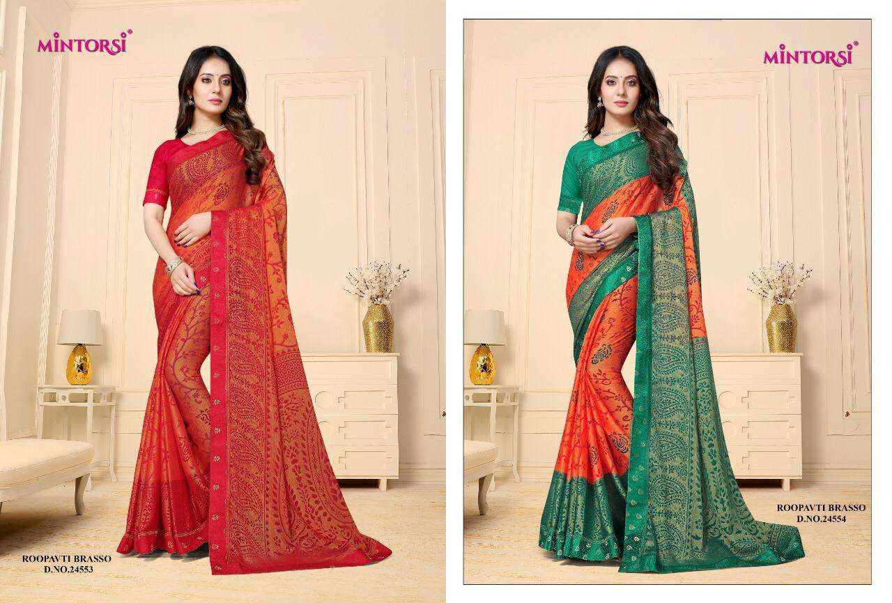 Mintorsi presents roopvati brasso chiffon printed Sarees cataloge Wholesaler