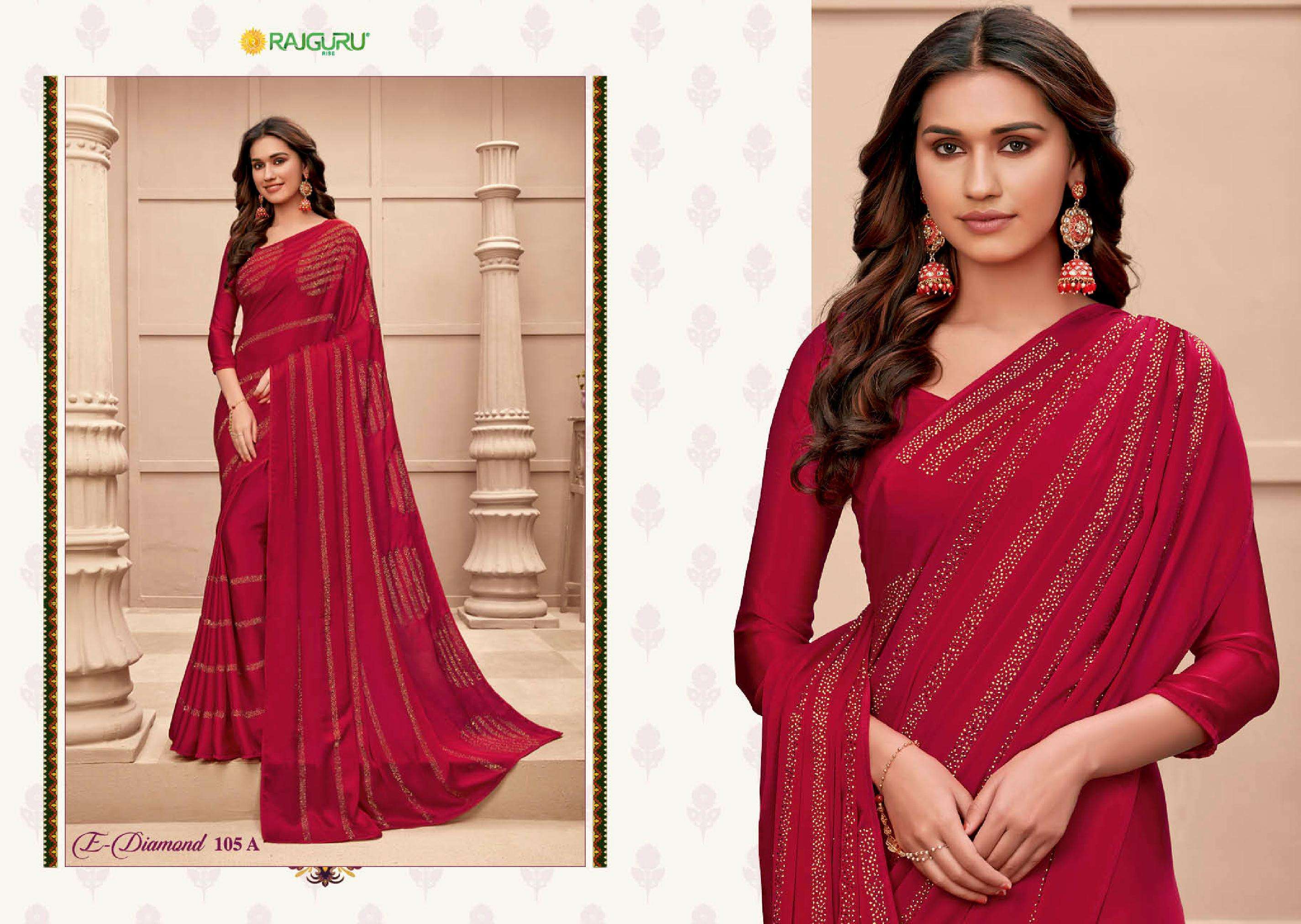 rajguru presents e-diamond 105 colour partywear designer Swarovski diamond work sarees catalog wholesaler