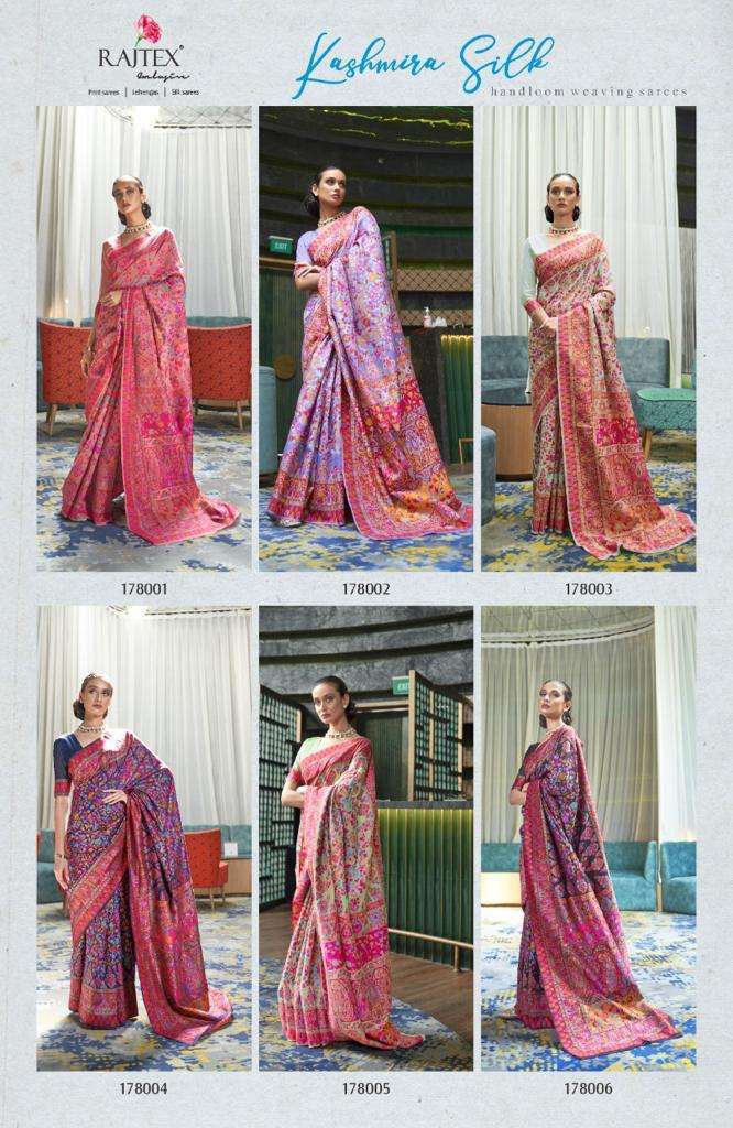 Rajtex presents kashmira silk 178001 to 178006 series exclusive designer kashmiri pattern silk sarees Catalogue wholesaler and exporters