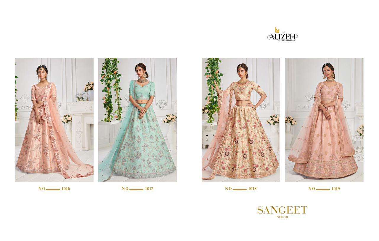ALIZEH PRESENTS SANGEET VOL-1 1016 TO 1019 SERIES BRIDAL DESIGNER LEHENGA CHOLI CATALOG WHOLESAELR AND EXPORTERS