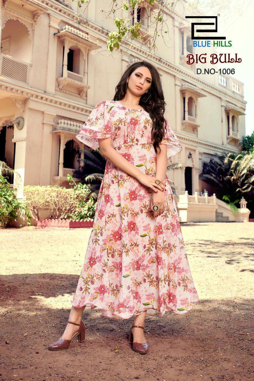 Blue hills presents bigg blue weightless chiffon gown style Kurtis cataloge Wholesaler