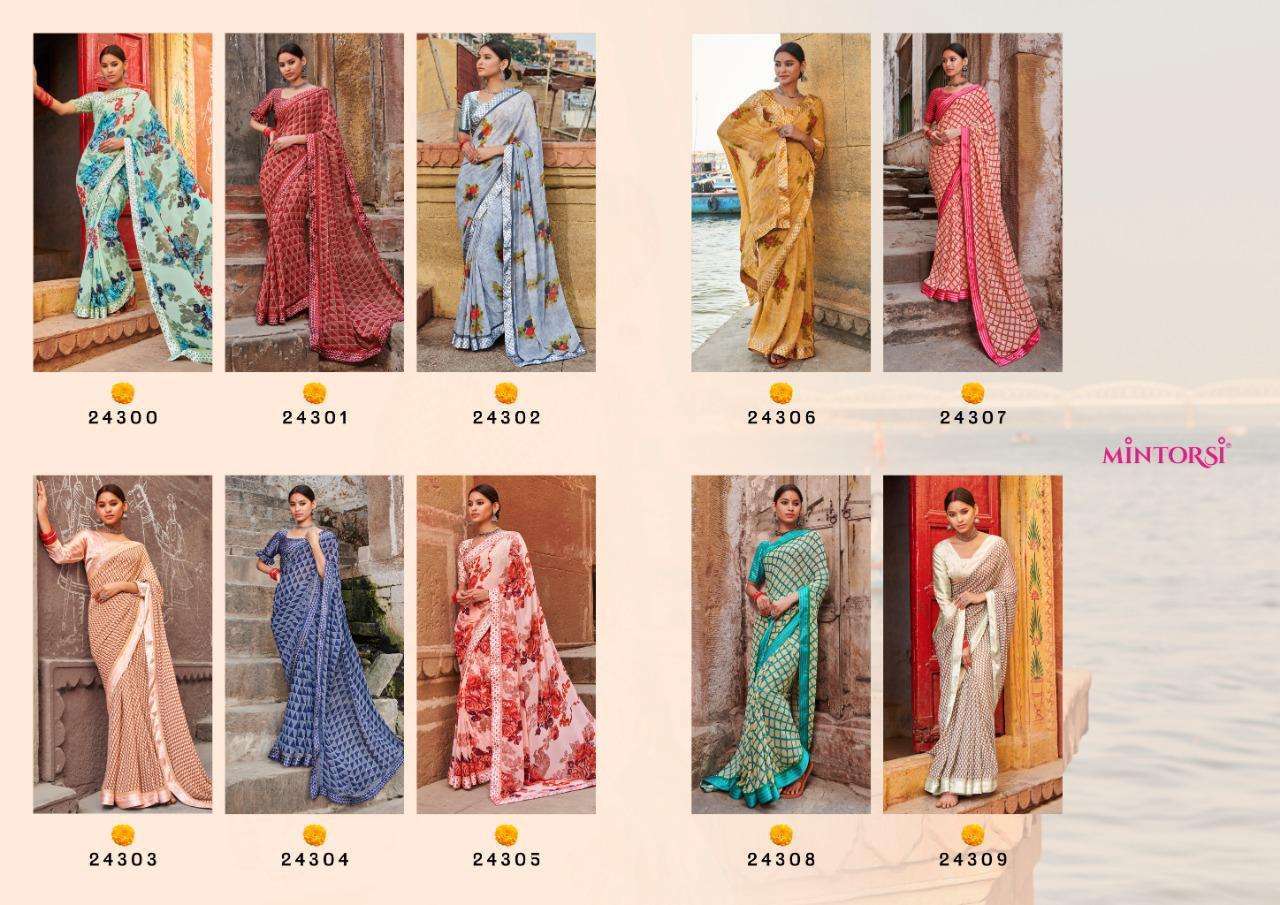 Mintorsi presents aadhyatmik weightless fancy printed Sarees cataloge Wholesaler 