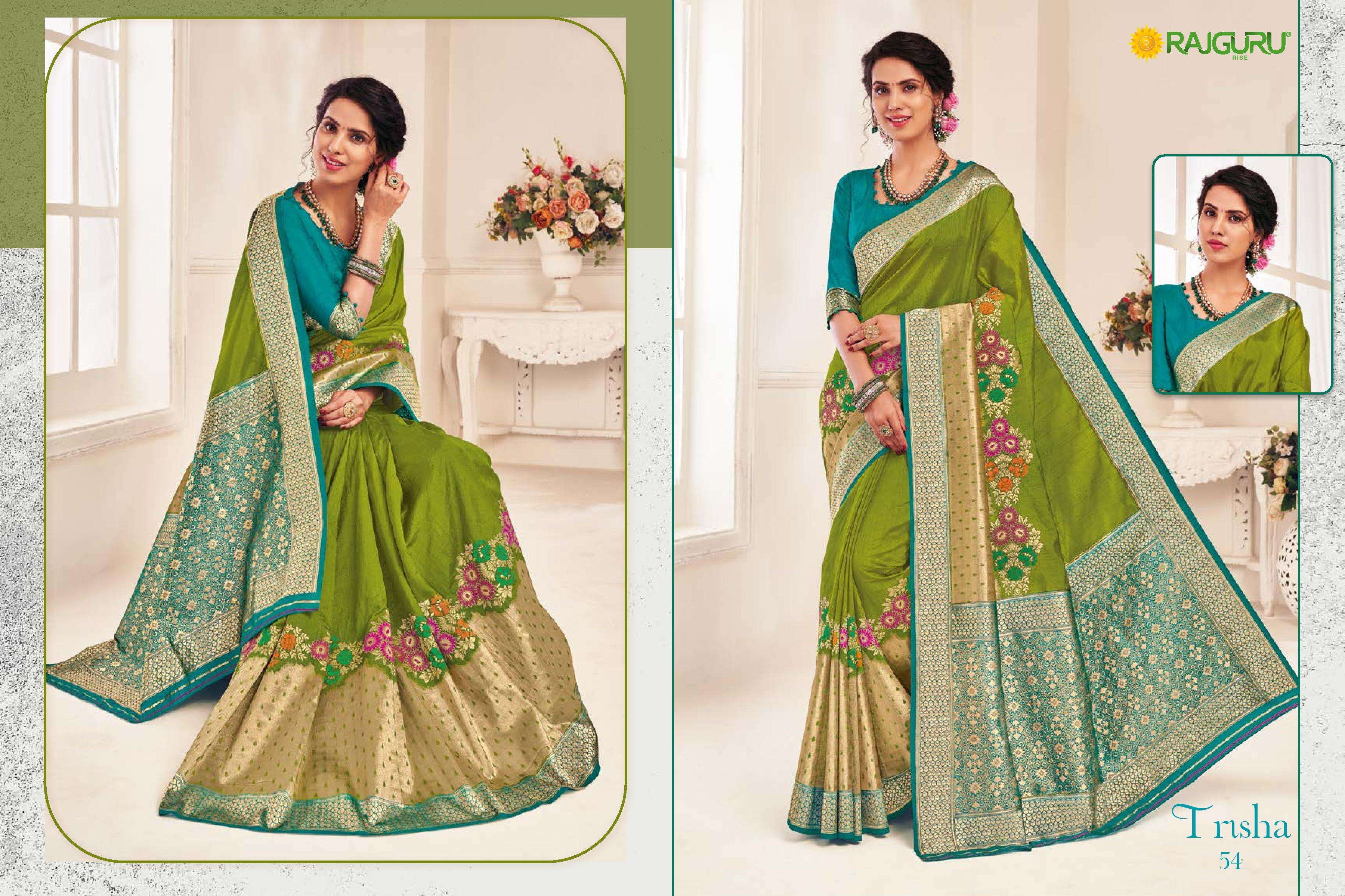 rajguru presents trisha vol-2 designer partywear dola silk with resham meena work sarees catalog wholesaler and exporters
