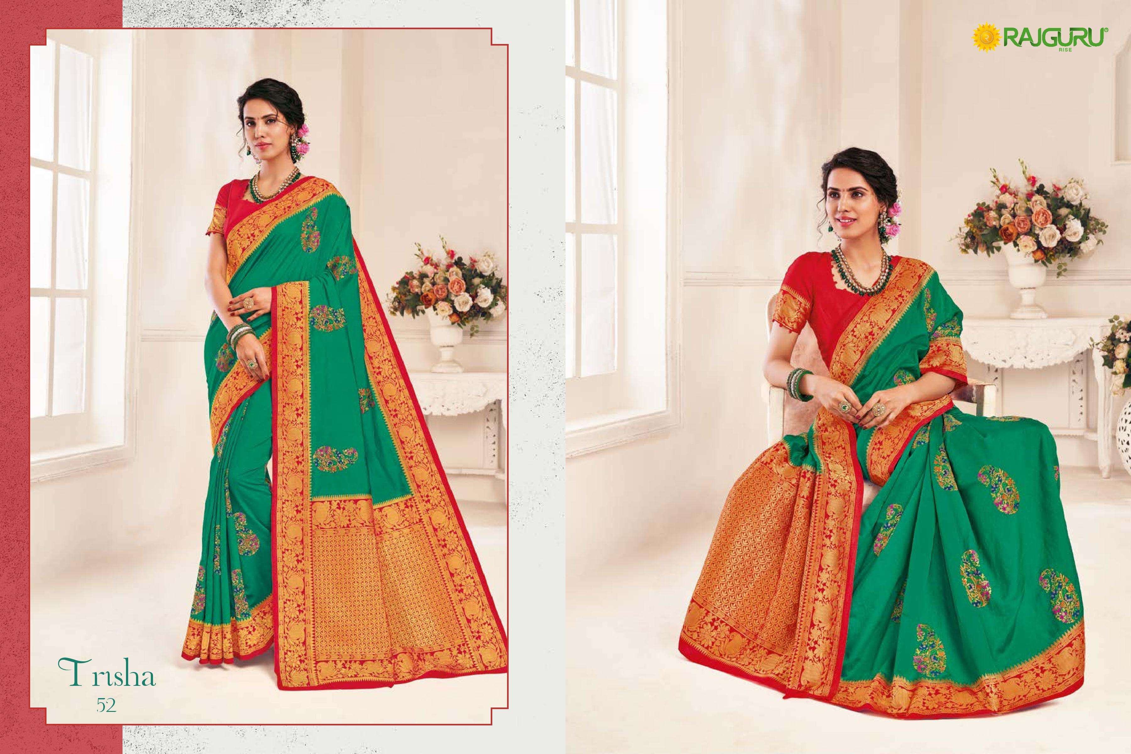 rajguru presents trisha vol-2 designer partywear dola silk with resham meena work sarees catalog wholesaler and exporters