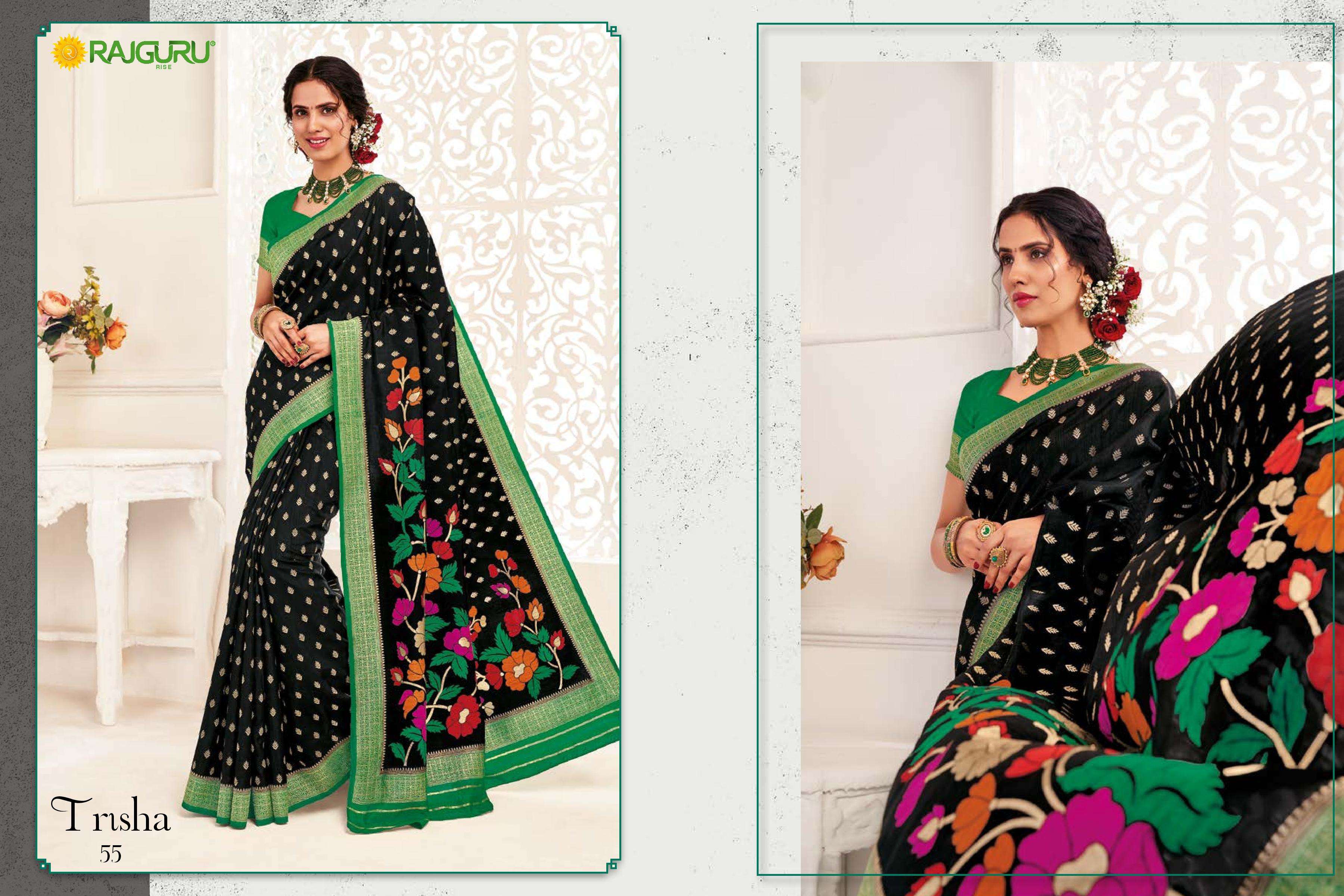 rajguru presents trisha vol-2 designer partywear dola silk with resham meena work sarees catalog wholesaler and exporters