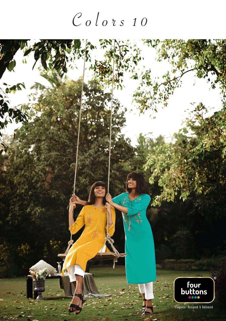 Four buttons presents colors vol-10 cotton long kurtis catalog wholesaler 