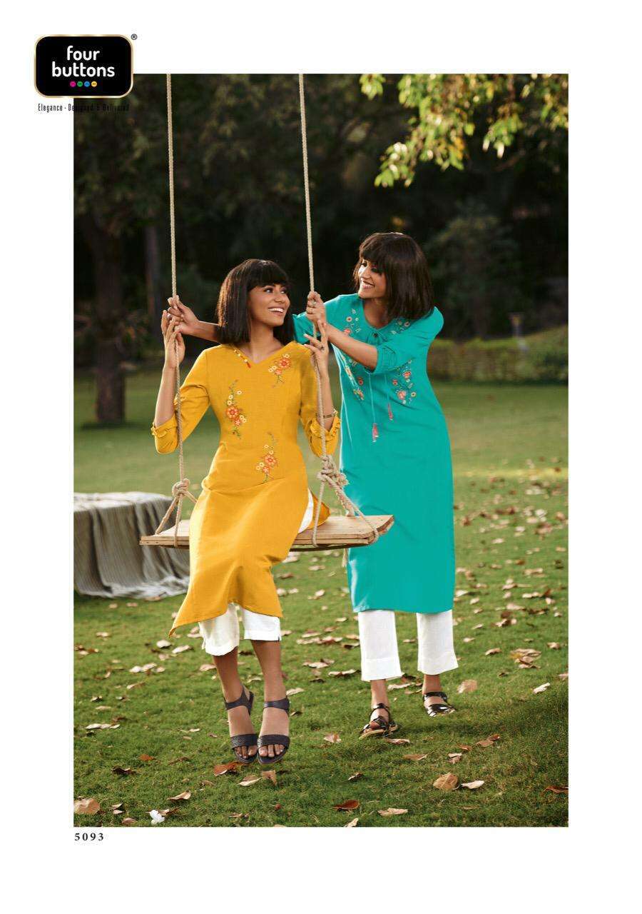Four buttons presents colors vol-10 cotton long kurtis catalog wholesaler 