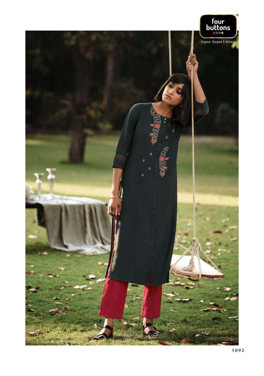 Four buttons presents colors vol-10 cotton long kurtis catalog wholesaler 