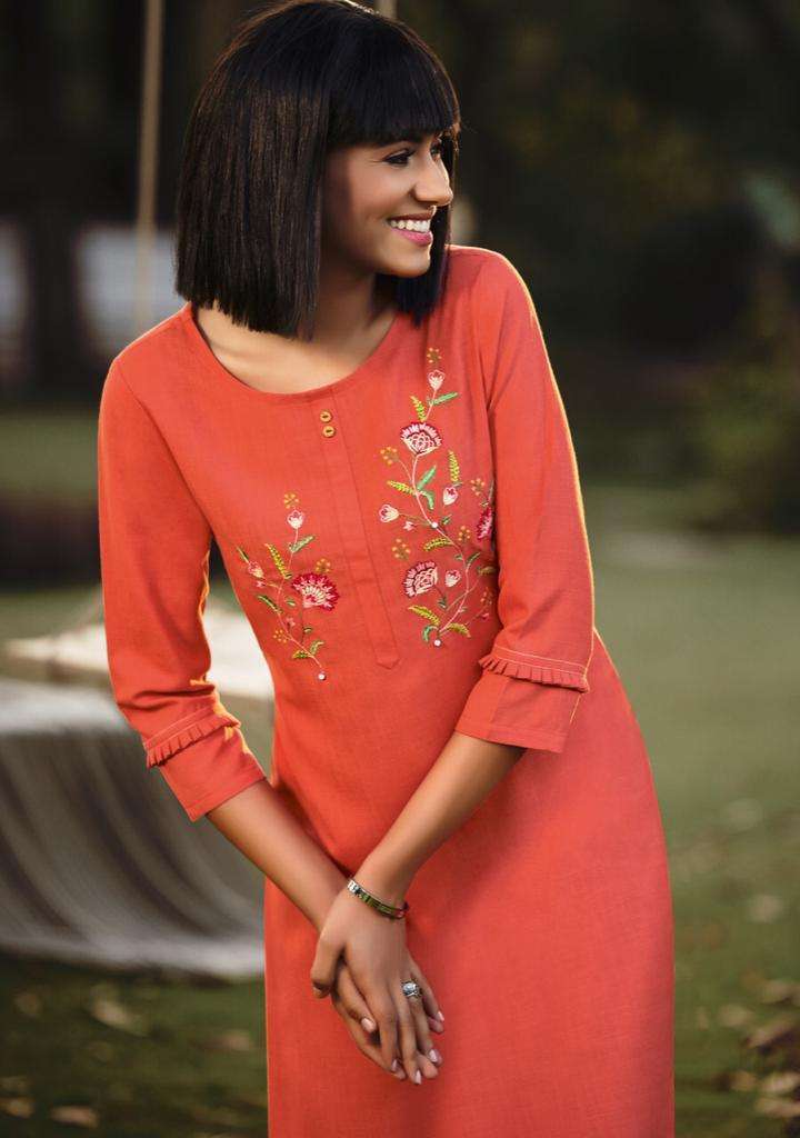 Four buttons presents colors vol-10 cotton long kurtis catalog wholesaler 