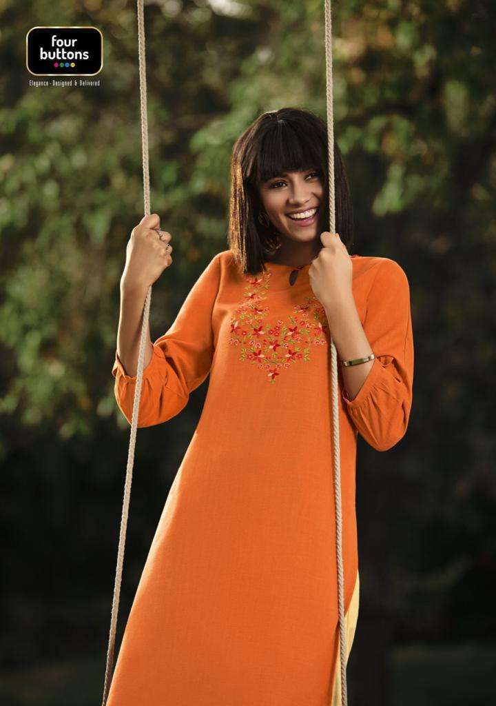 Four buttons presents colors vol-10 cotton long kurtis catalog wholesaler 