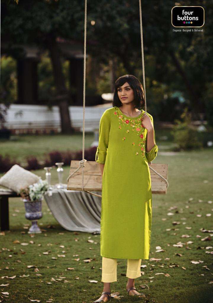 Four buttons presents colors vol-10 cotton long kurtis catalog wholesaler 