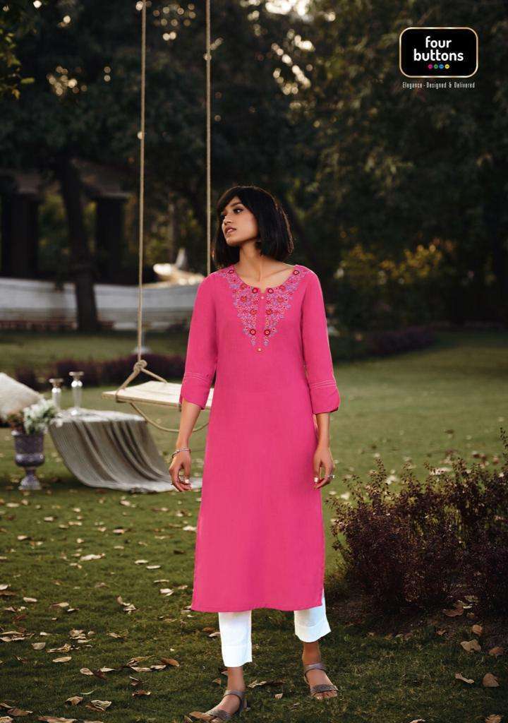 Four buttons presents colors vol-10 cotton long kurtis catalog wholesaler 