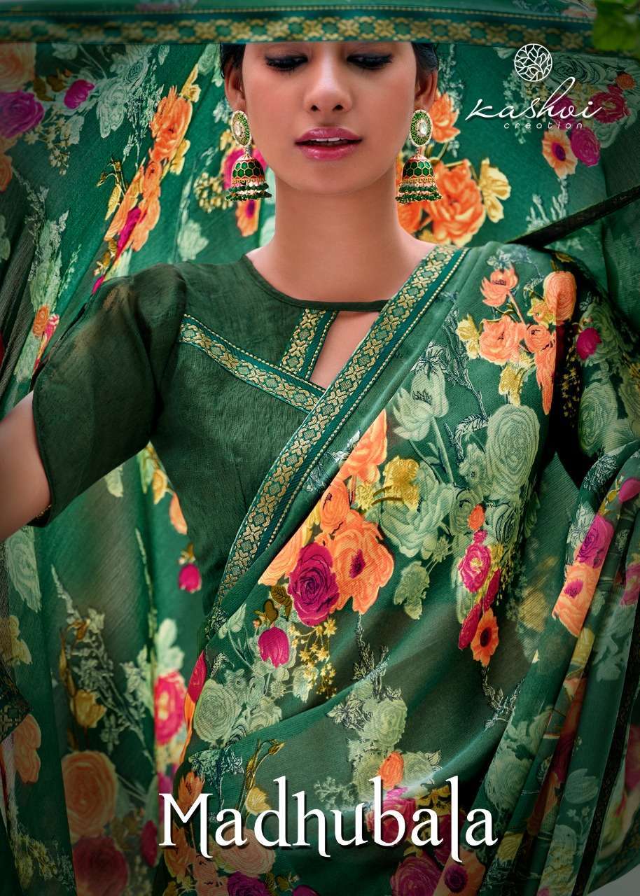 KASHVI PRESENTS MADHUBALA MOSS PRINTED DAILY WEAR SAREE CATALOGUE WHOLESALER 