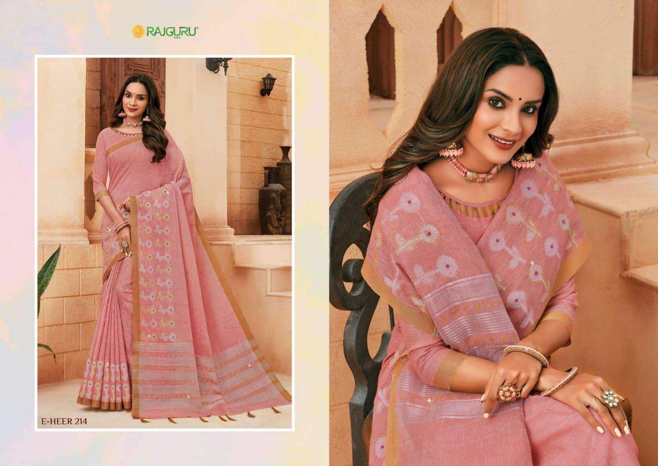 Rajguru presents heer vol-2 designers embroidery work linen silk sarees Catalogue wholesaler and exporters