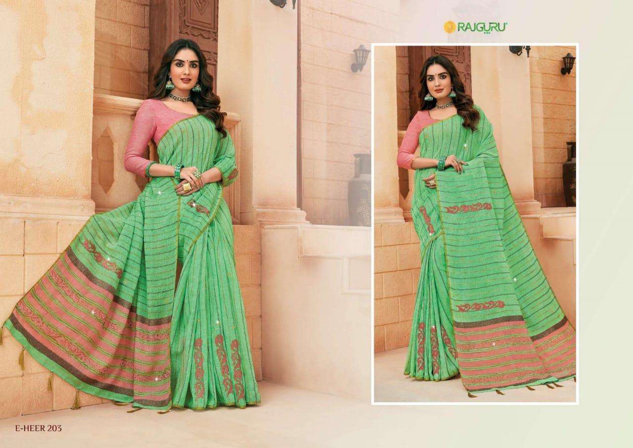 Rajguru presents heer vol-2 designers embroidery work linen silk sarees Catalogue wholesaler and exporters