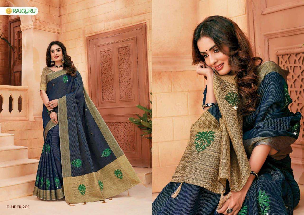 Rajguru presents heer vol-2 designers embroidery work linen silk sarees Catalogue wholesaler and exporters