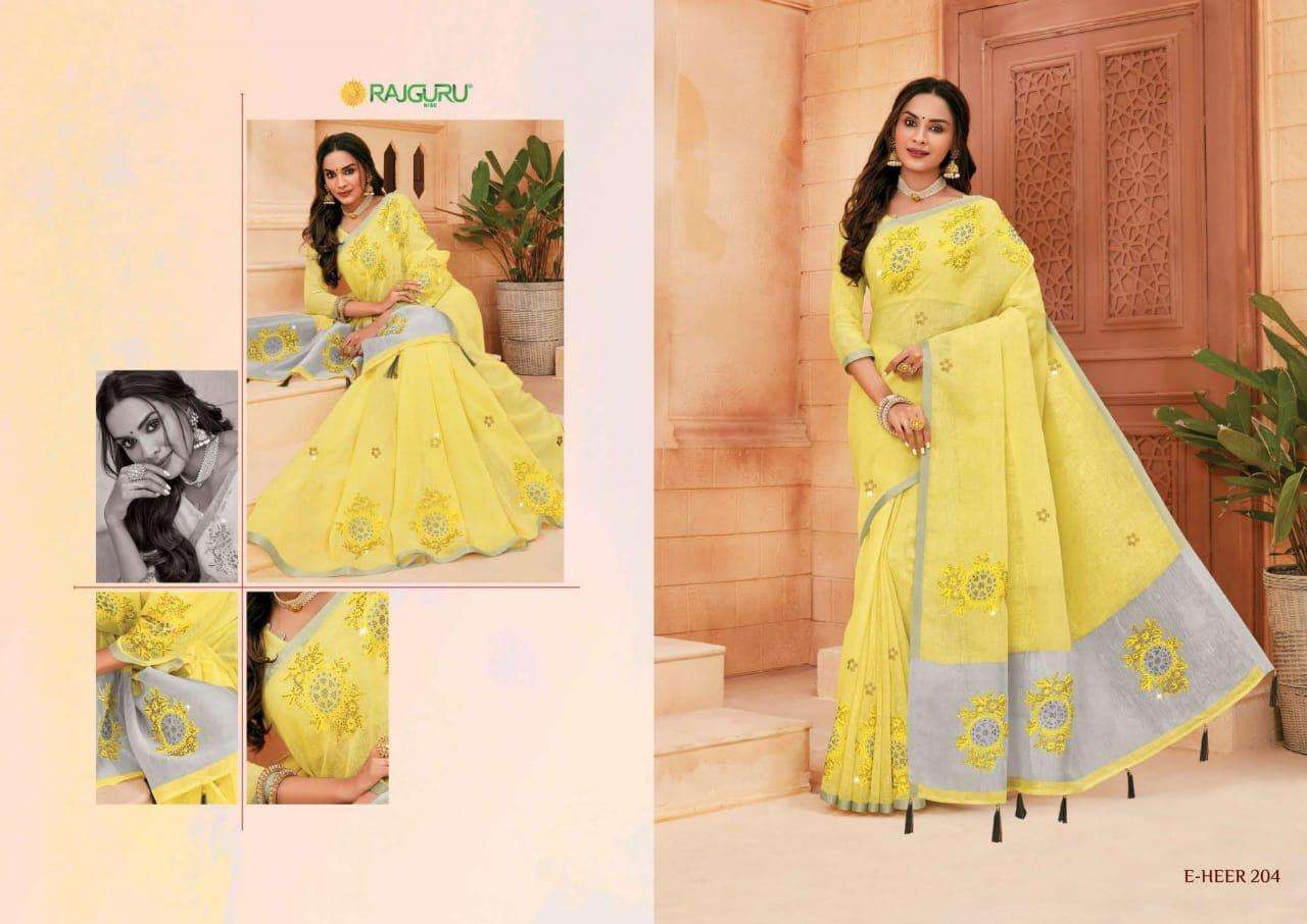 Rajguru presents heer vol-2 designers embroidery work linen silk sarees Catalogue wholesaler and exporters