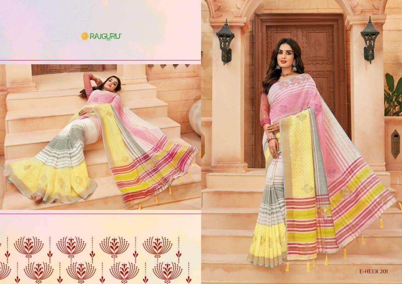 Rajguru presents heer vol-2 designers embroidery work linen silk sarees Catalogue wholesaler and exporters