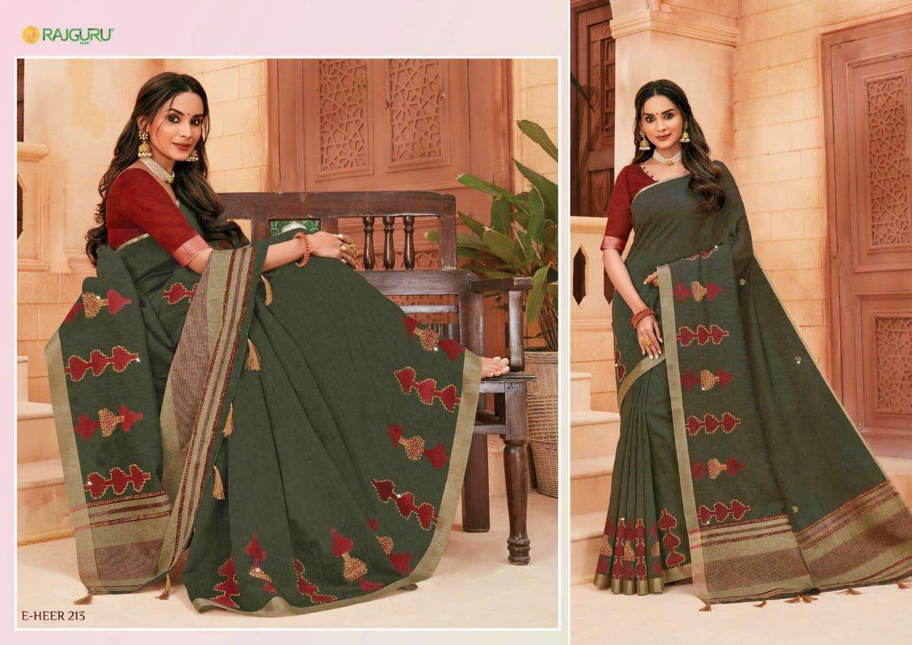 Rajguru presents heer vol-2 designers embroidery work linen silk sarees Catalogue wholesaler and exporters