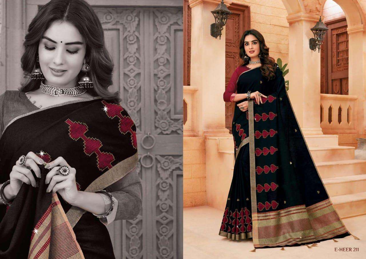 Rajguru presents heer vol-2 designers embroidery work linen silk sarees Catalogue wholesaler and exporters