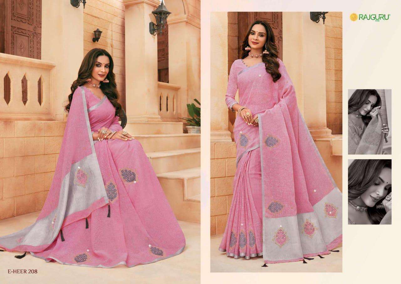 Rajguru presents heer vol-2 designers embroidery work linen silk sarees Catalogue wholesaler and exporters