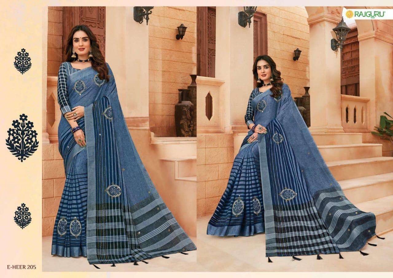 Rajguru presents heer vol-2 designers embroidery work linen silk sarees Catalogue wholesaler and exporters