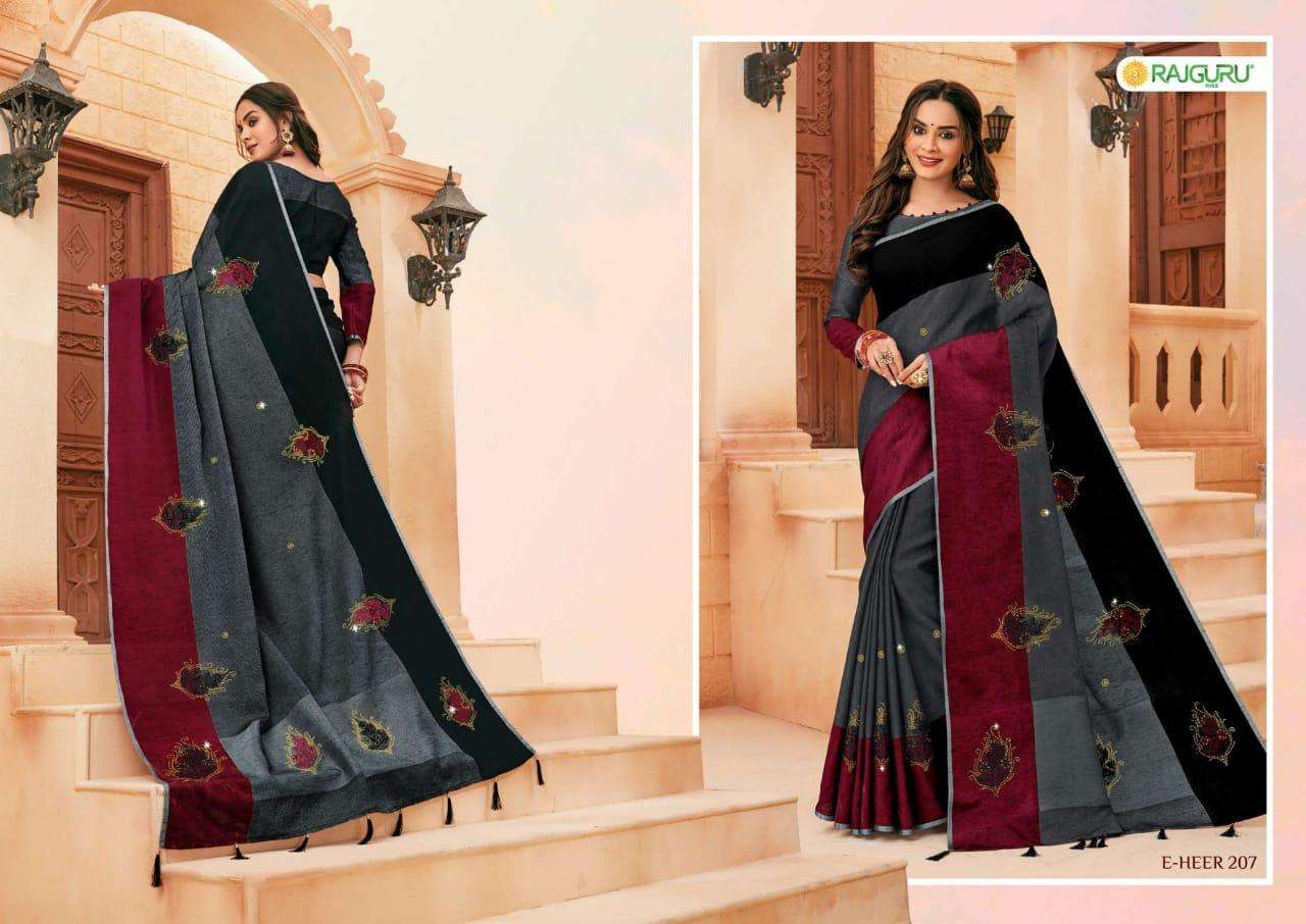 Rajguru presents heer vol-2 designers embroidery work linen silk sarees Catalogue wholesaler and exporters