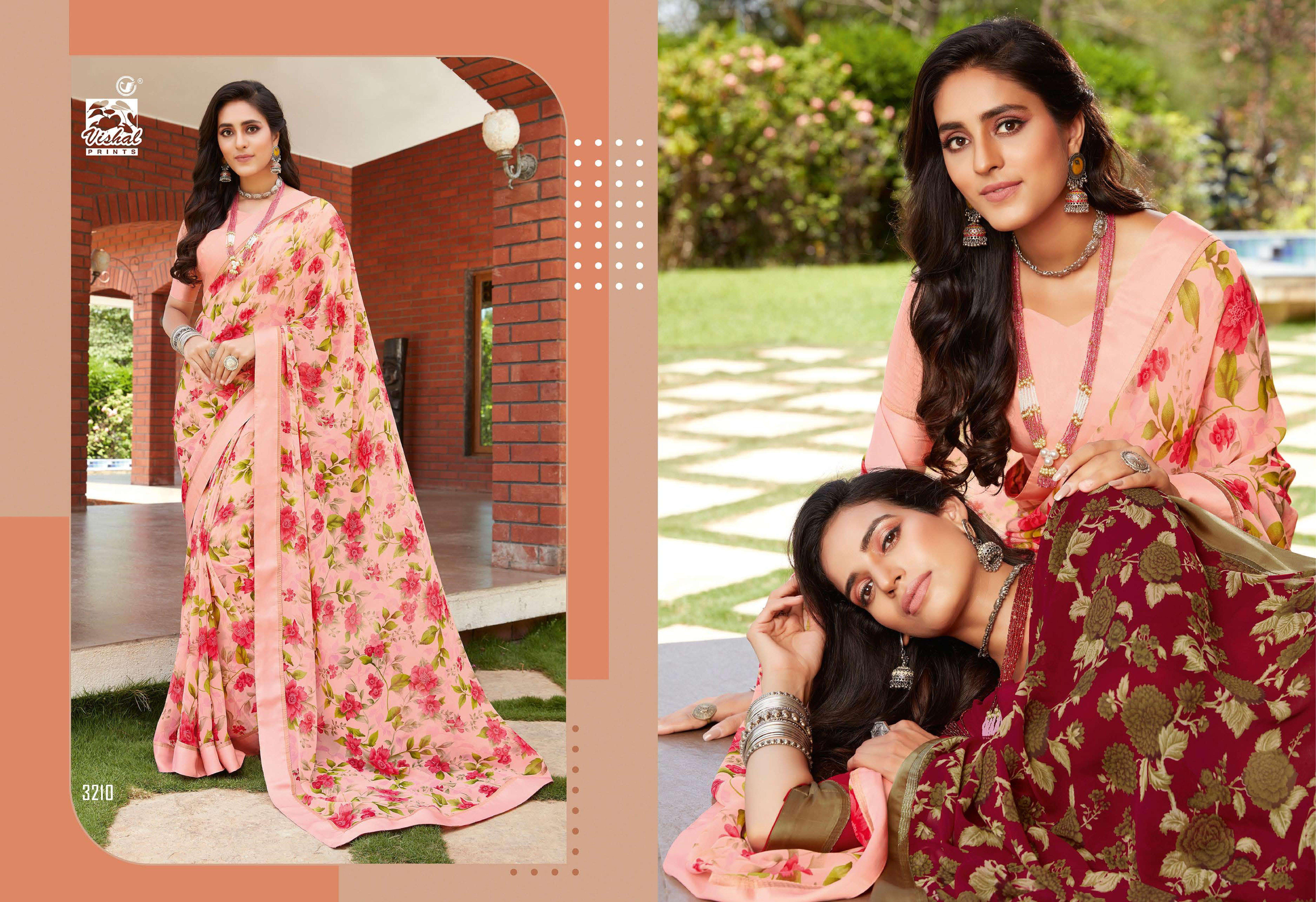 vishal sarees presents celina digital flover printed georgette sarees catalog wholesaler and exporters