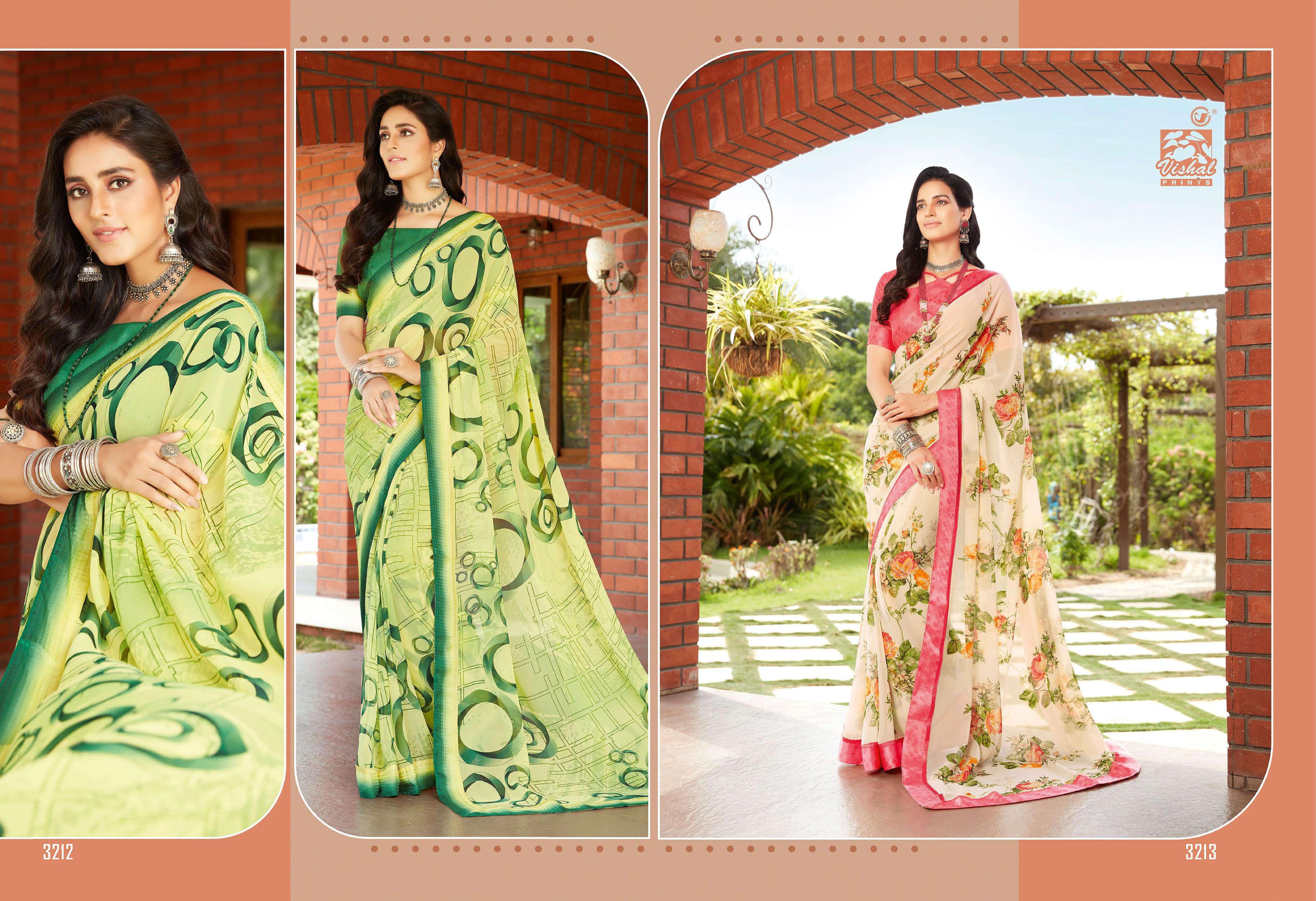 vishal sarees presents celina digital flover printed georgette sarees catalog wholesaler and exporters