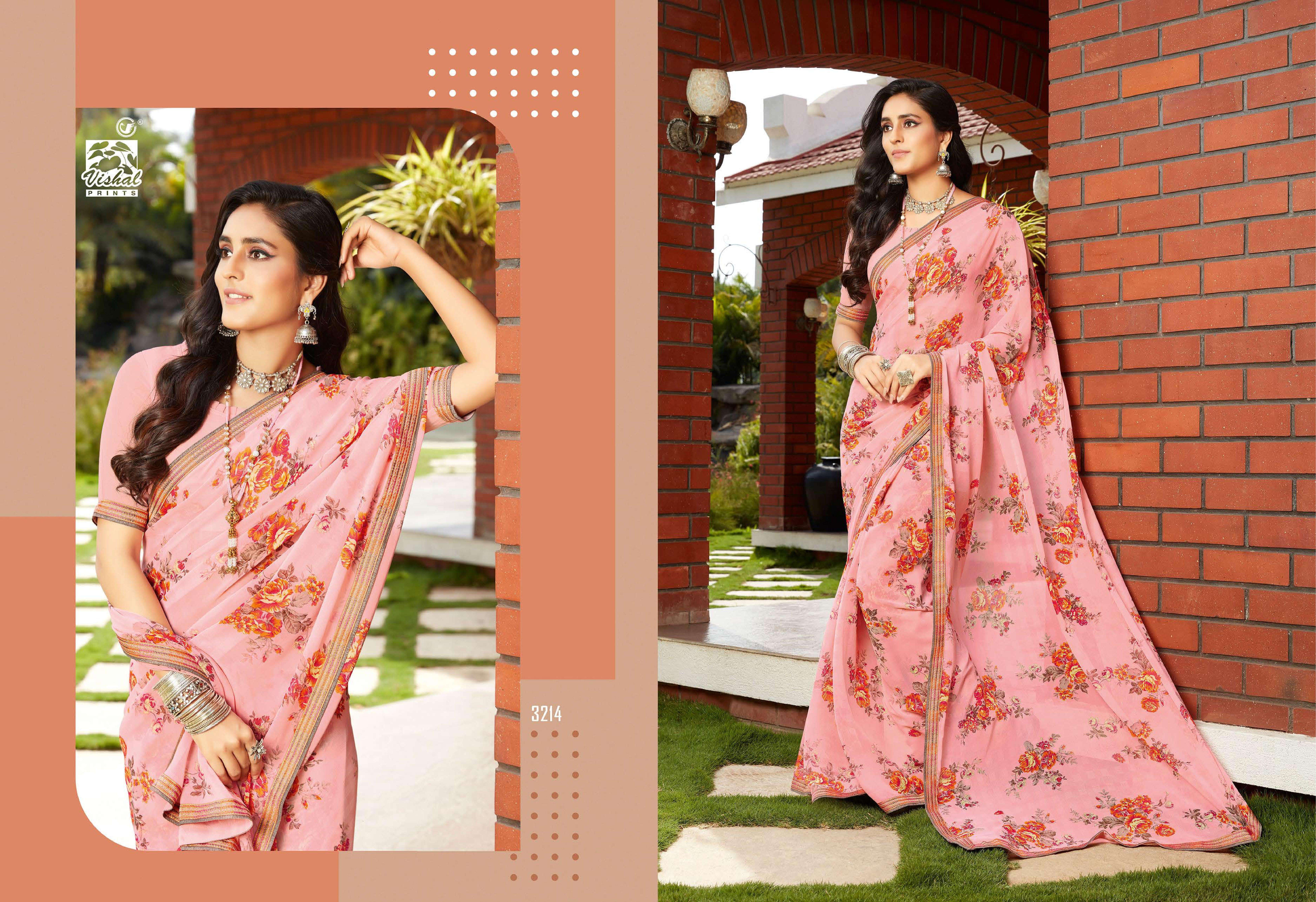 vishal sarees presents celina digital flover printed georgette sarees catalog wholesaler and exporters
