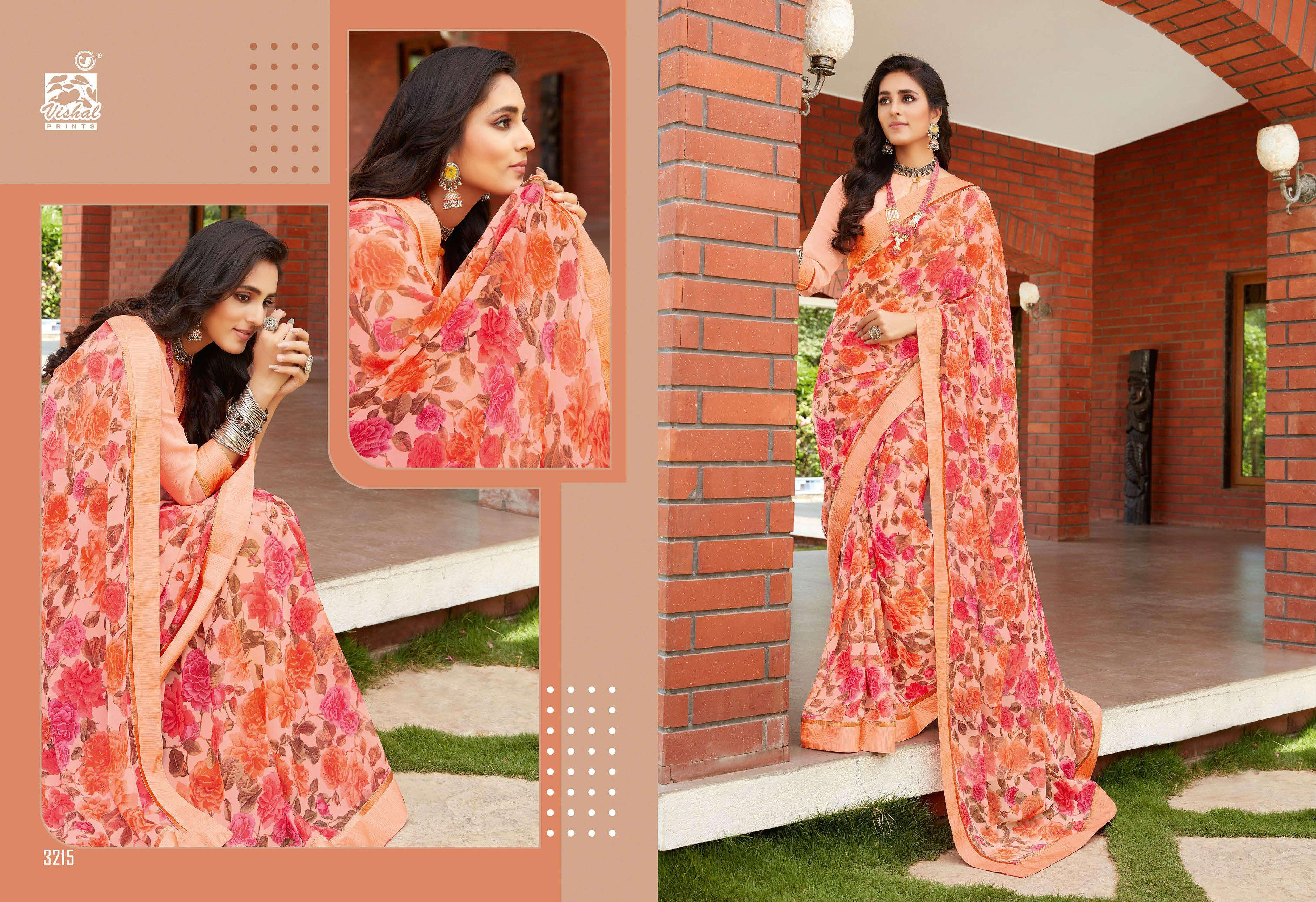 vishal sarees presents celina digital flover printed georgette sarees catalog wholesaler and exporters