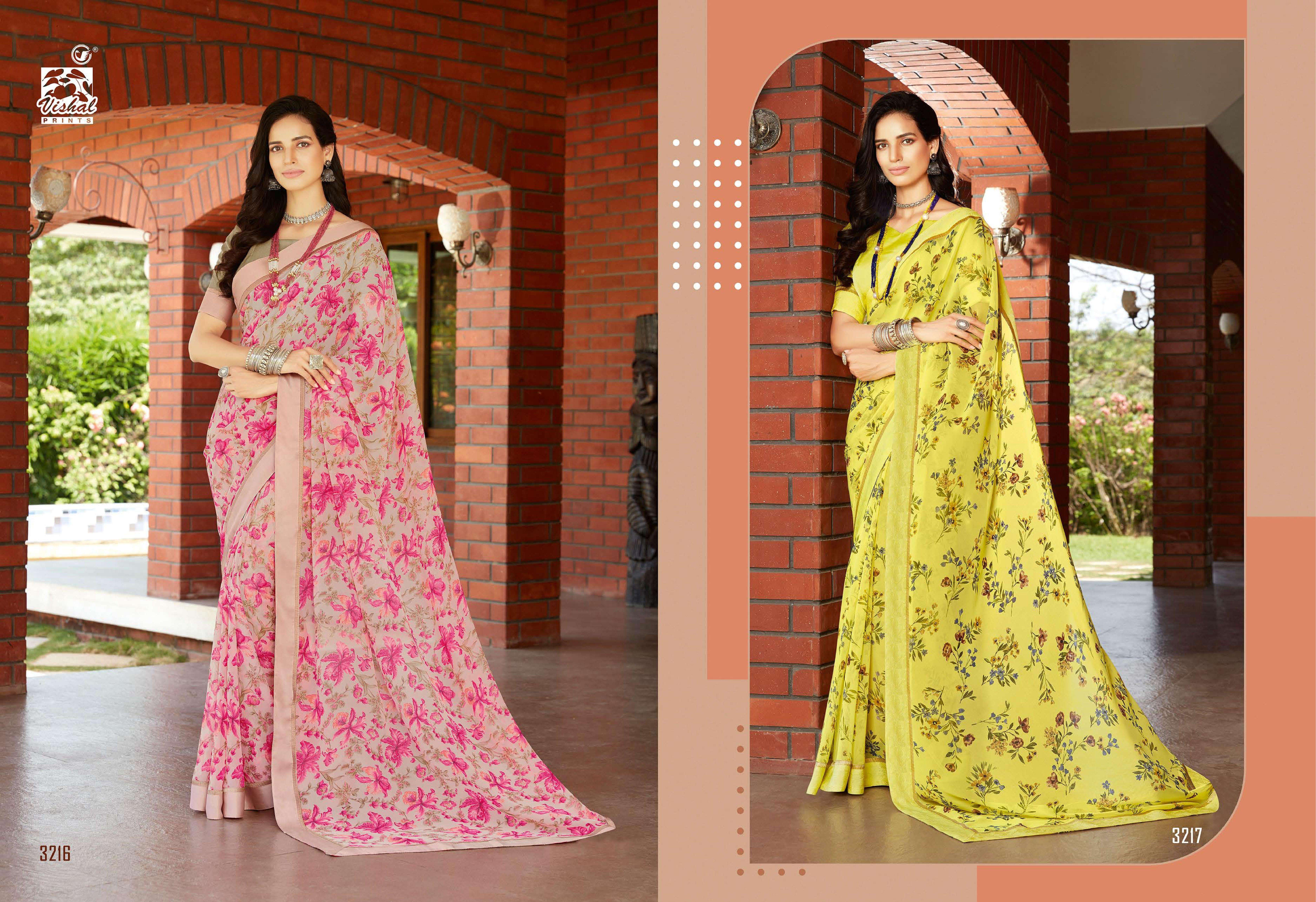 vishal sarees presents celina digital flover printed georgette sarees catalog wholesaler and exporters
