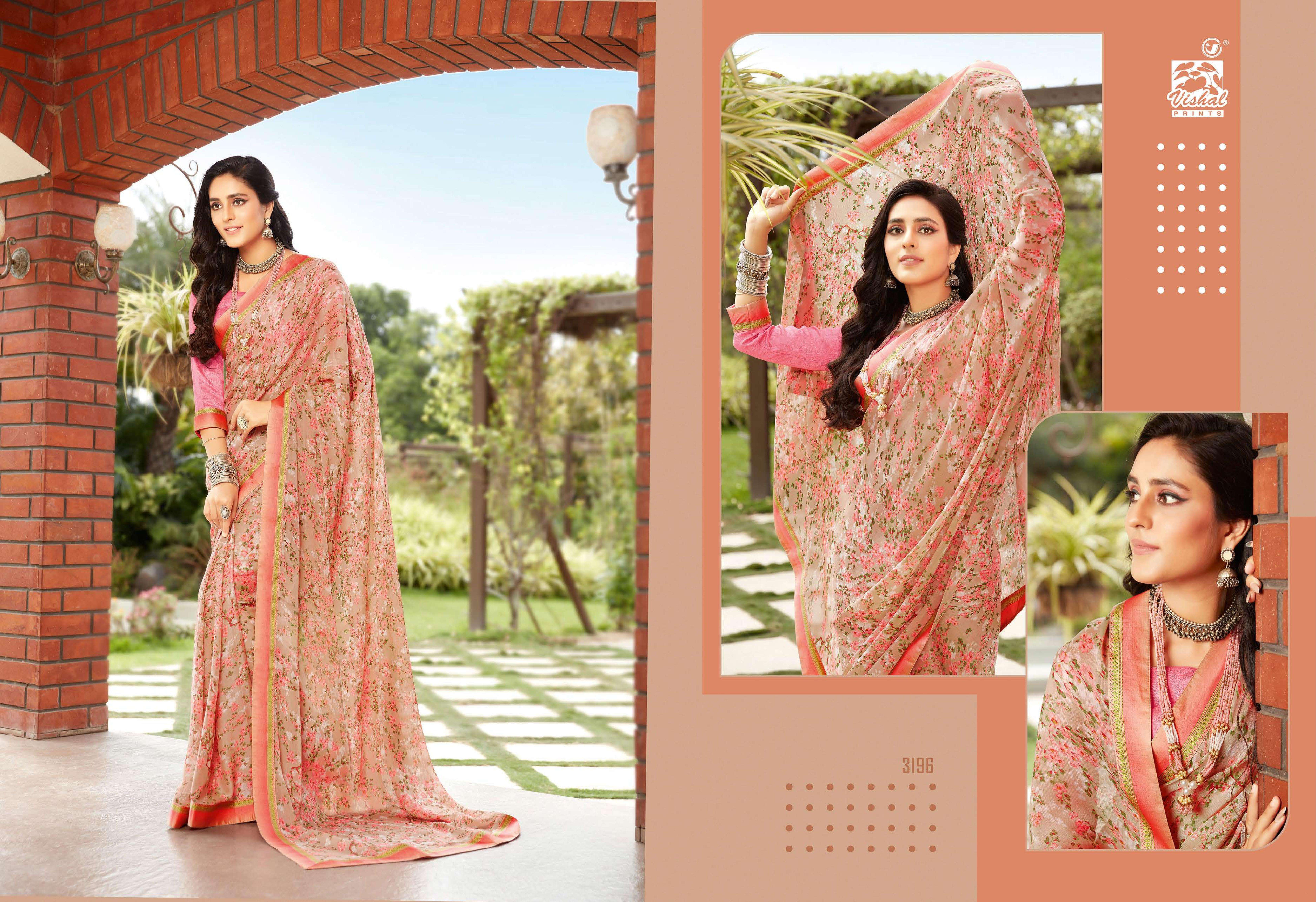 vishal sarees presents celina digital flover printed georgette sarees catalog wholesaler and exporters