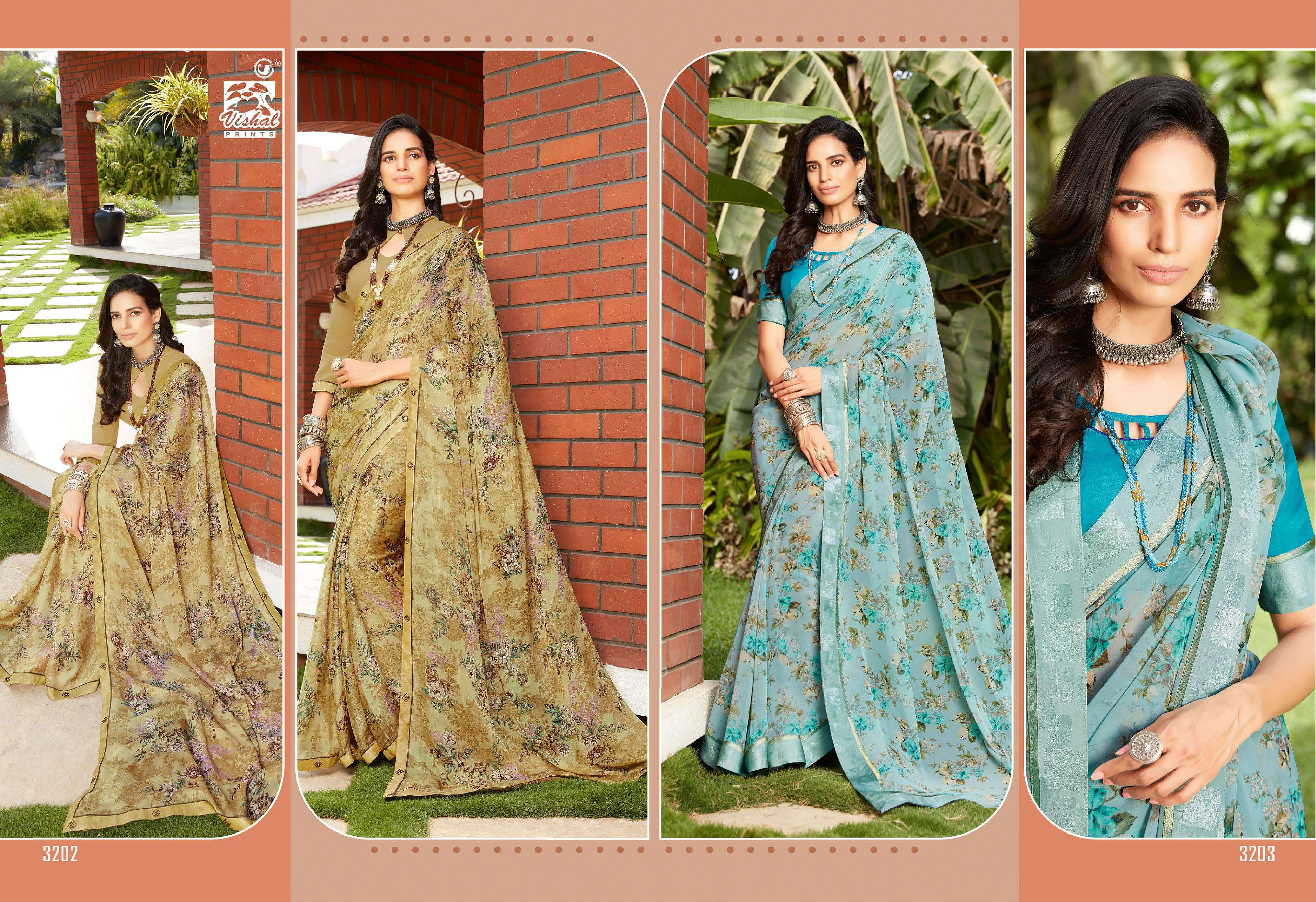 vishal sarees presents celina digital flover printed georgette sarees catalog wholesaler and exporters