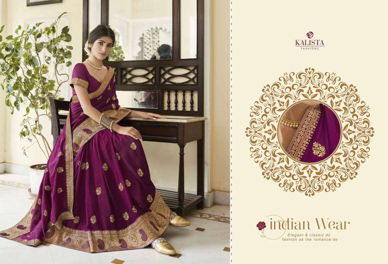 Kalista presents rang sutra vichitra silk heavy border concept sarees catalog 