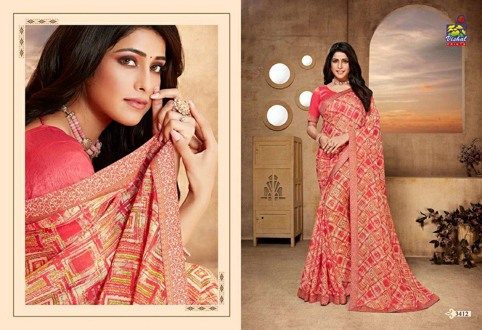 Vishal presents rutba georgette printed sarees catalog wholesaler 