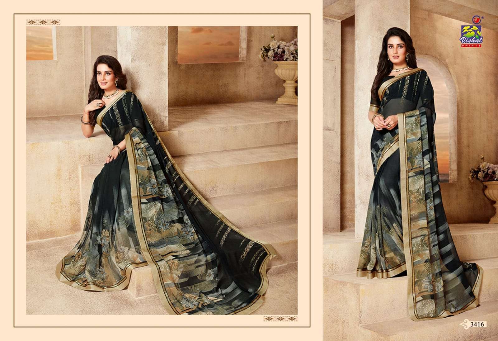 Vishal presents rutba georgette printed sarees catalog wholesaler 