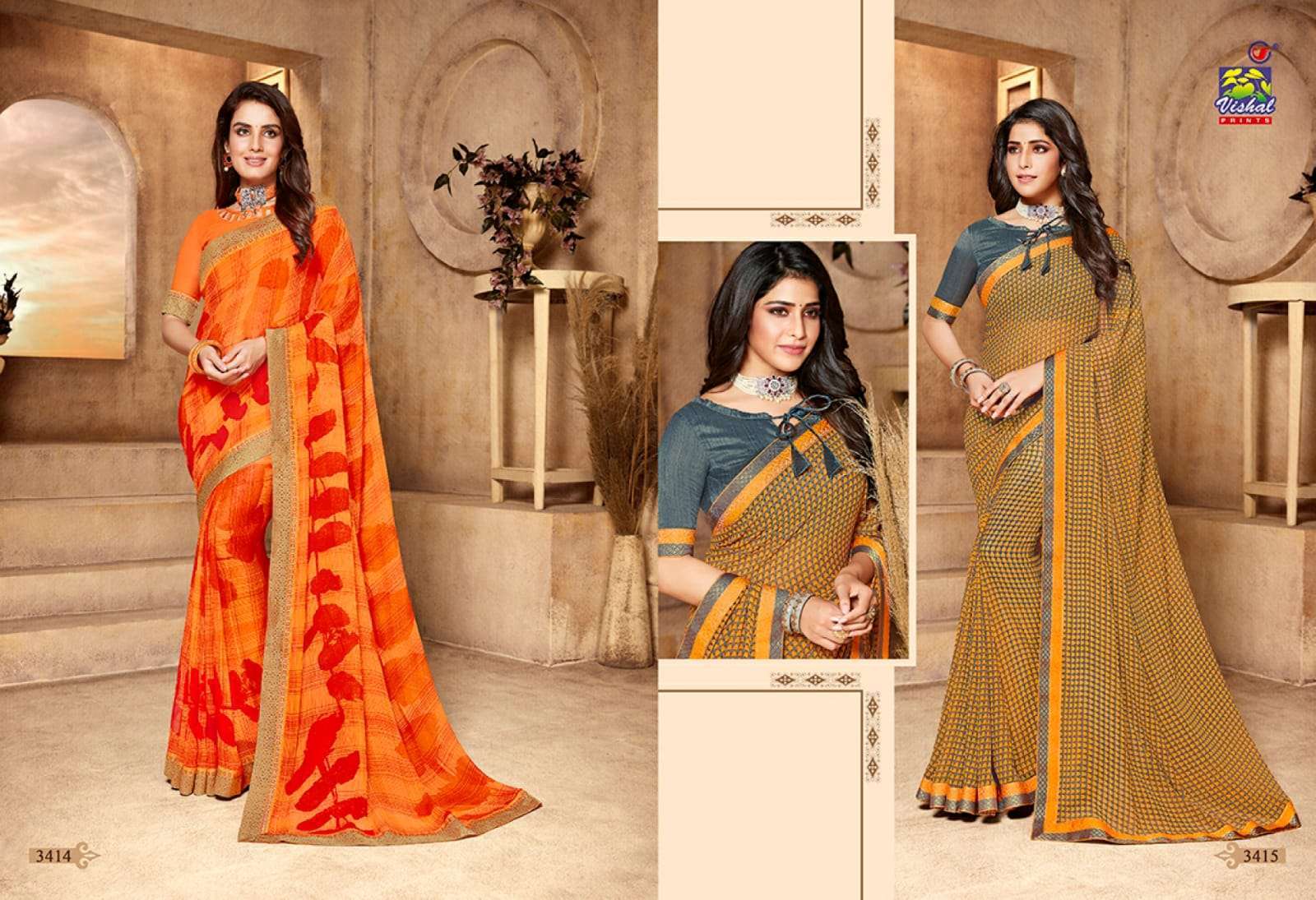 Vishal sarees eden vol 3 printed georgette saree catalogue wholesale price  surat dealer