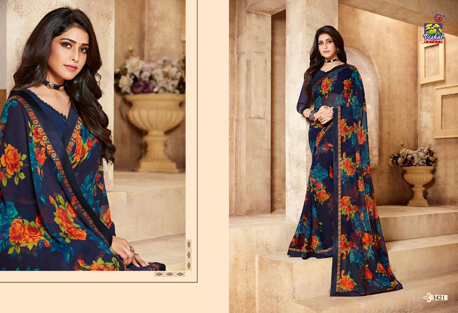 Vishal presents rutba georgette printed sarees catalog wholesaler 