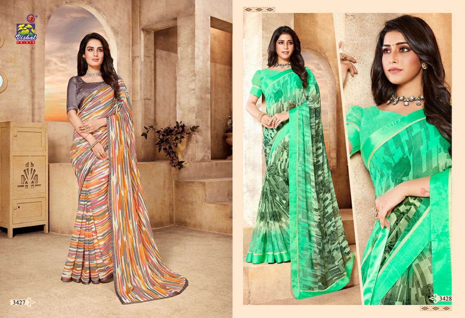 Vishal presents rutba georgette printed sarees catalog wholesaler 