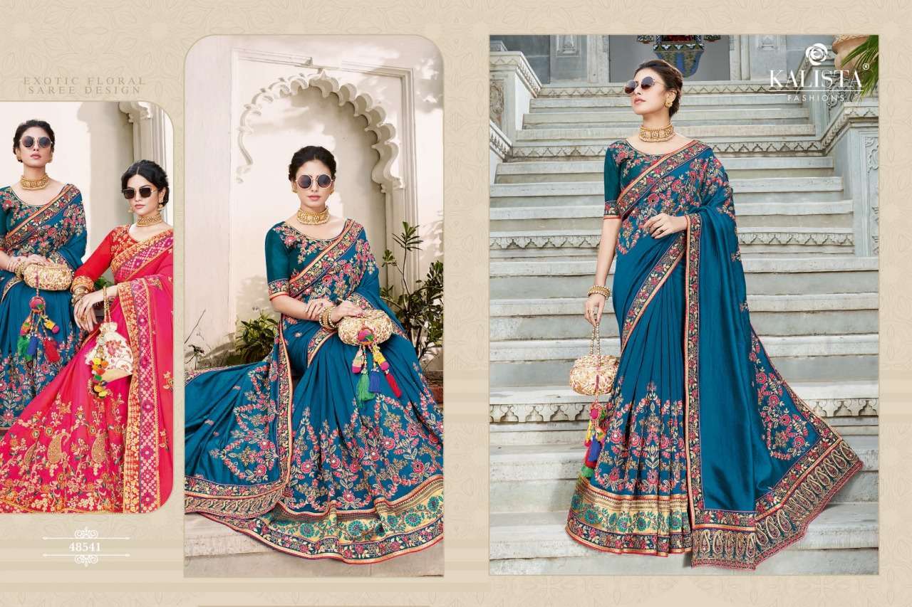 KALISTA PRESENTS NAGMA GOLD SILK HEAVY EMBROIDERY DESIGNER SAREE