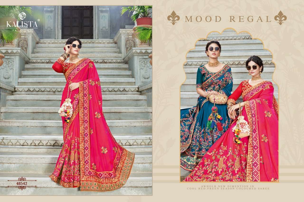 KALISTA PRESENTS NAGMA GOLD SILK HEAVY EMBROIDERY DESIGNER SAREE