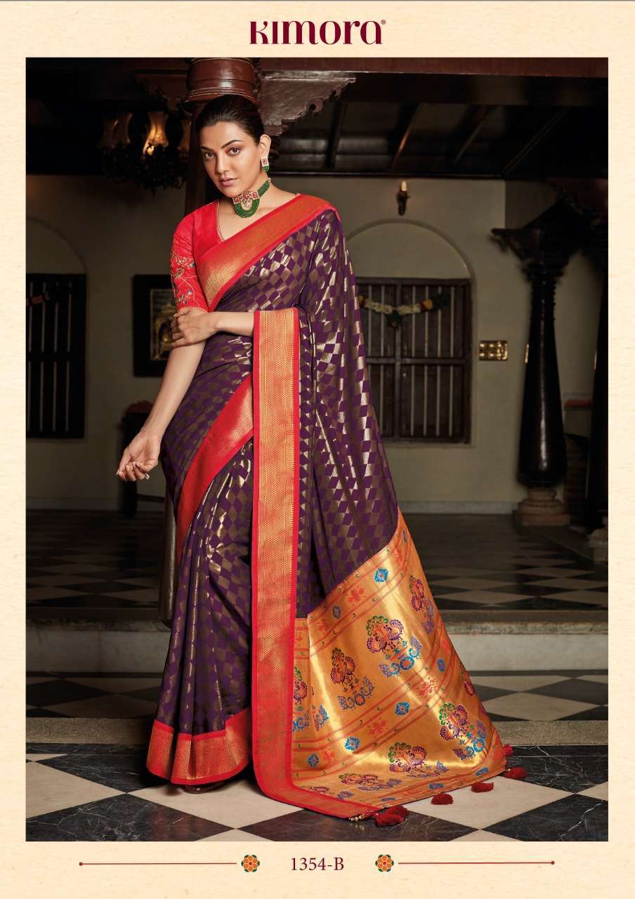 Kimora presents sunehri 1354 colors silk designer sarees catalog wholesaler 