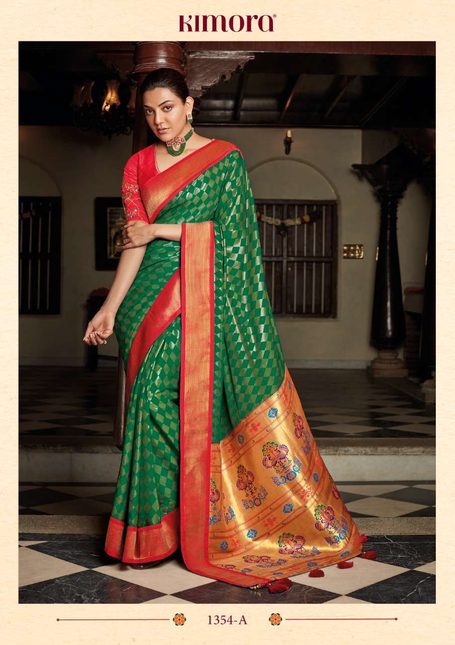 Kimora presents sunehri 1354 colors silk designer sarees catalog wholesaler 