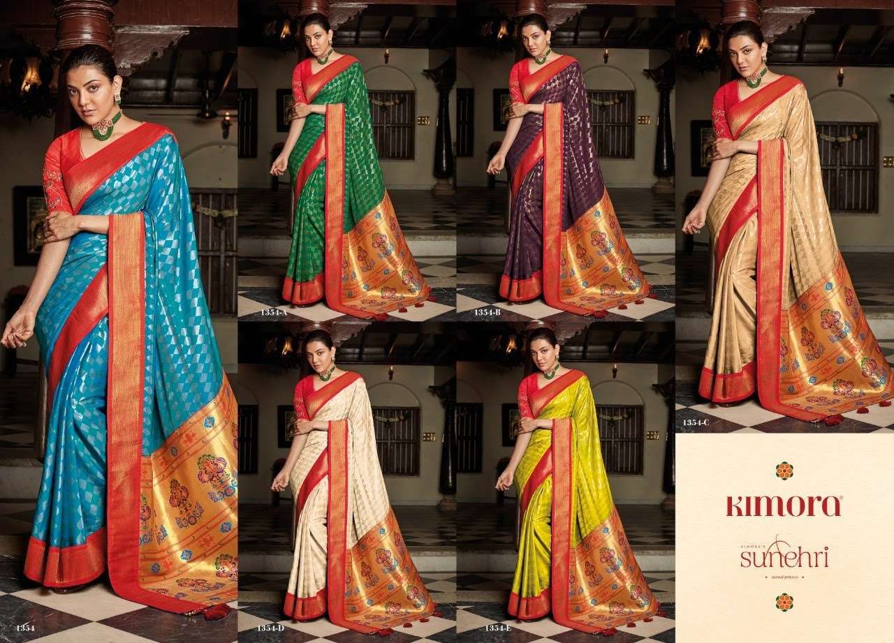 Kimora presents sunehri 1354 colors silk designer sarees catalog wholesaler 