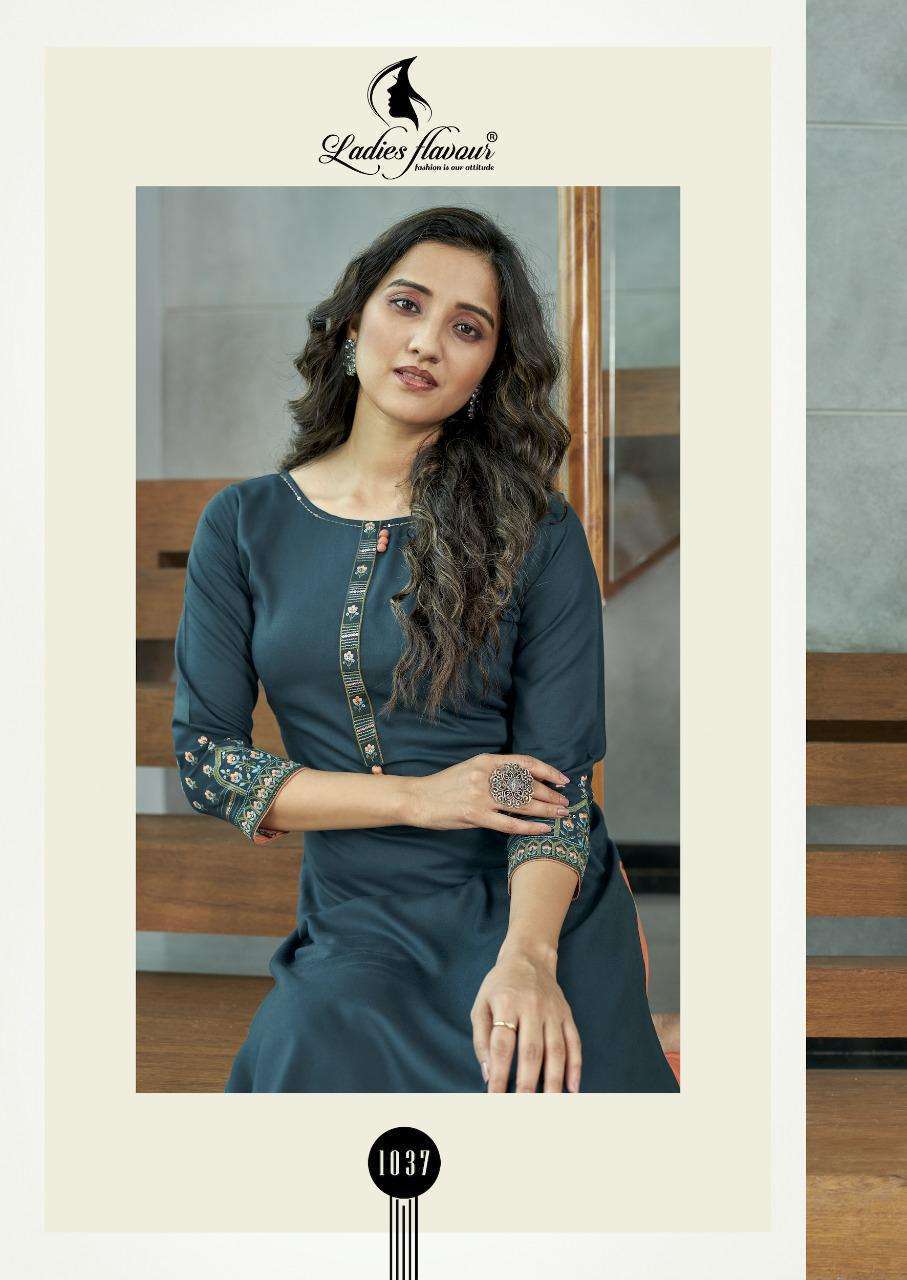 Ladies flavour presents Serena vol-5 Rayon embroidery work kurtis catalog 